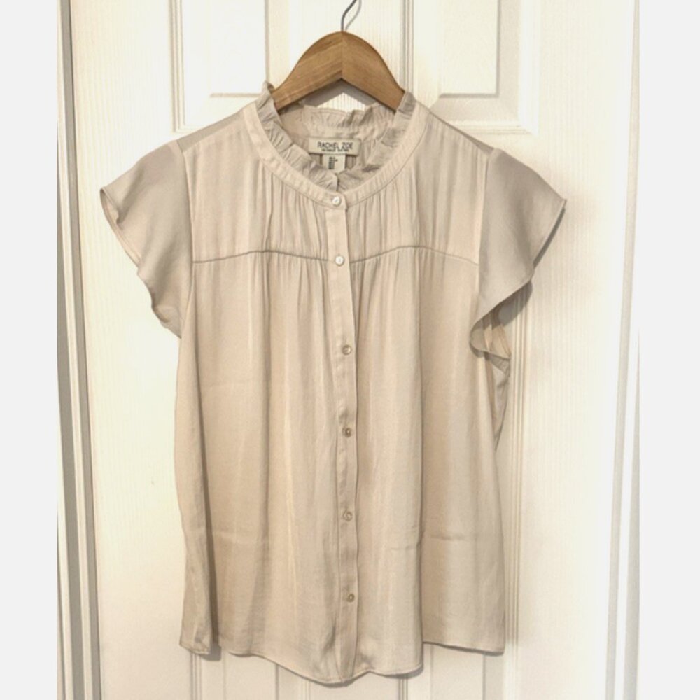 Rachel Zoe Cream Ruffle Mock Neck Blouse | Small